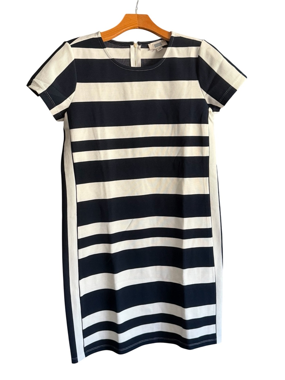 LOFT Navy & White Striped Short Sleeve Midi Dress
